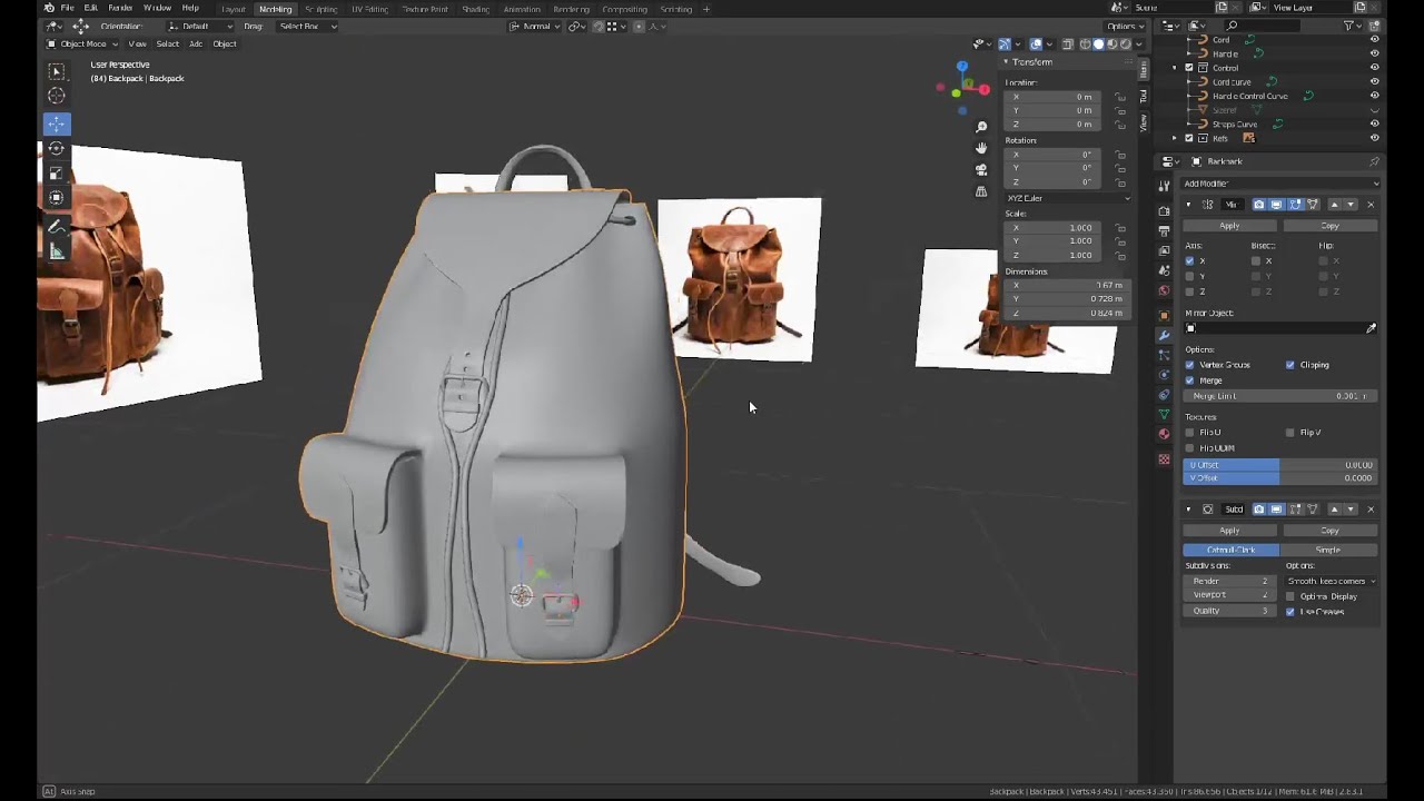 Creating a backpack in blender 2/4 (recorded stream)