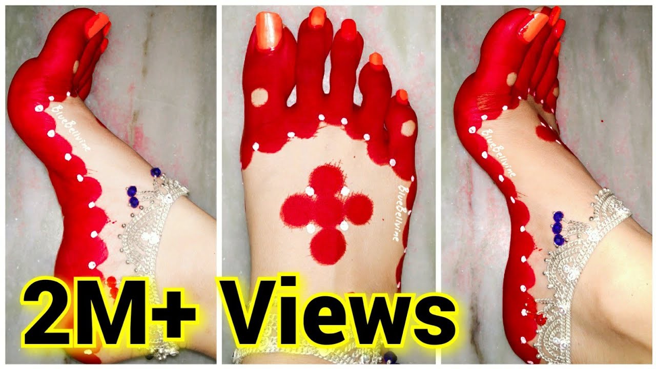 Most Adorable Alta Design with Decoration for Rakhi, Navratri Durgapuja, Karwachauth, Indian Wedding