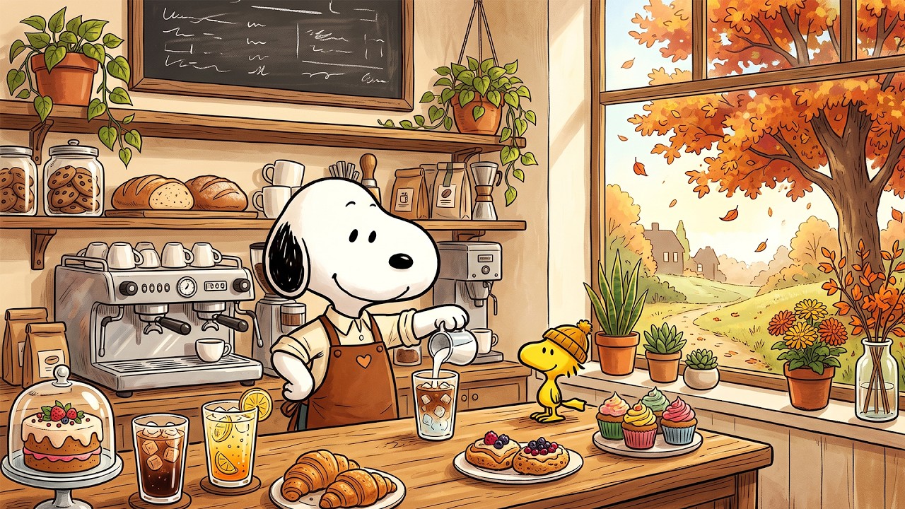 Morning Jazz at Snoopy&rsquo;s Autumn Caf&eacute; ☕ Relaxing Music for Study, Work & Reading