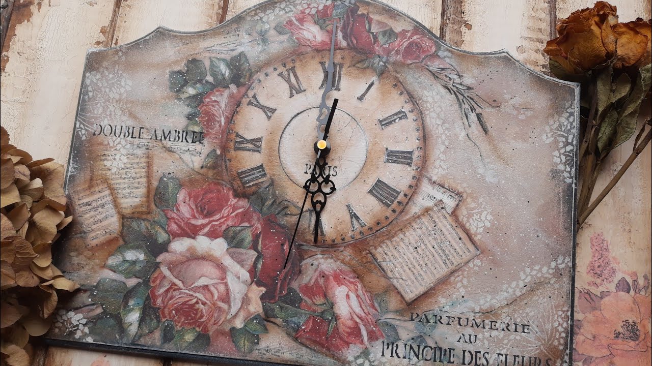 Decoupage clock tutorial♡Rice paper collage