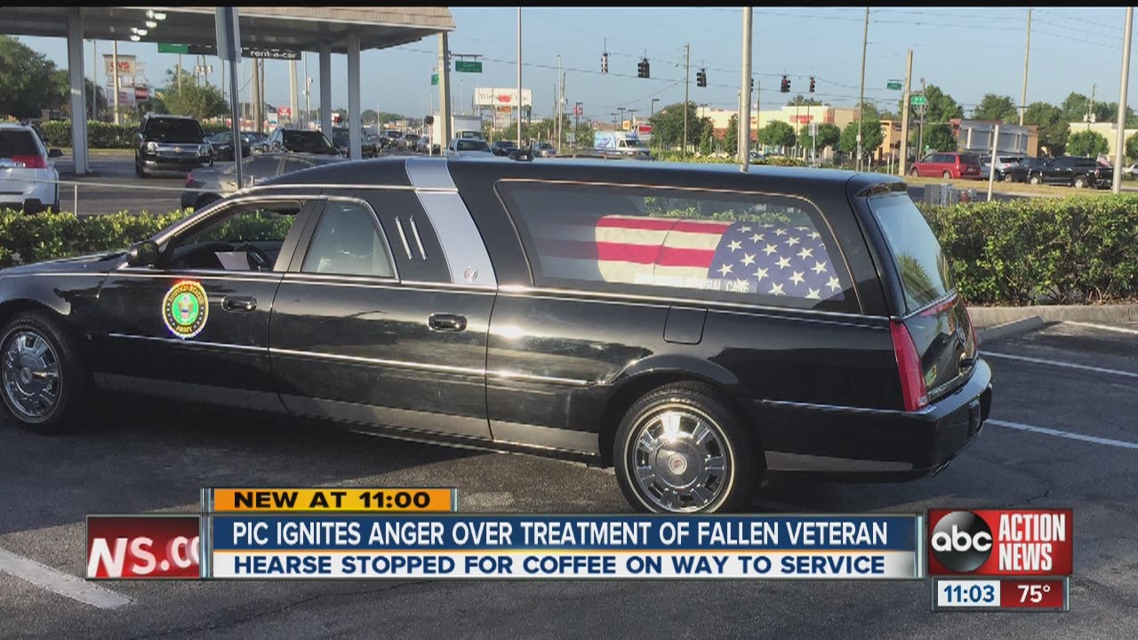 Hearse stops for coffee while carrying veteran