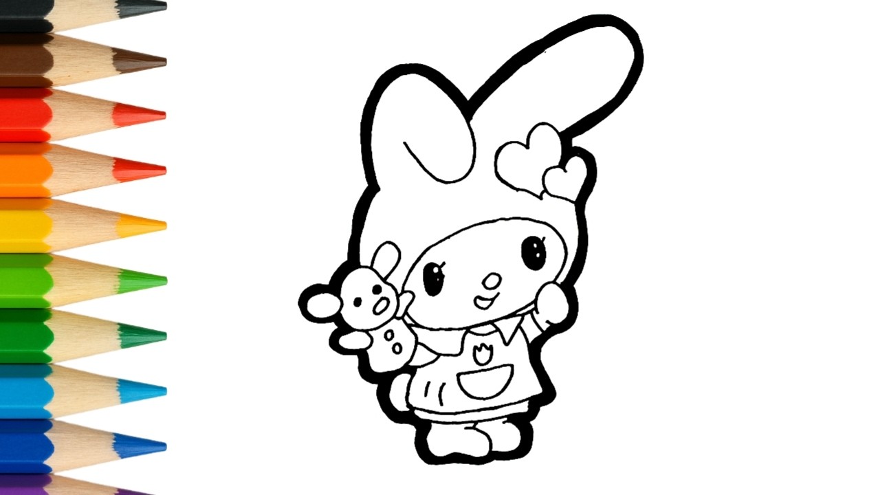 Cara Menggambar & Mewarnai My Melody dengan Boneka Lucu 🎀🐰 | Mudah untuk Anak!