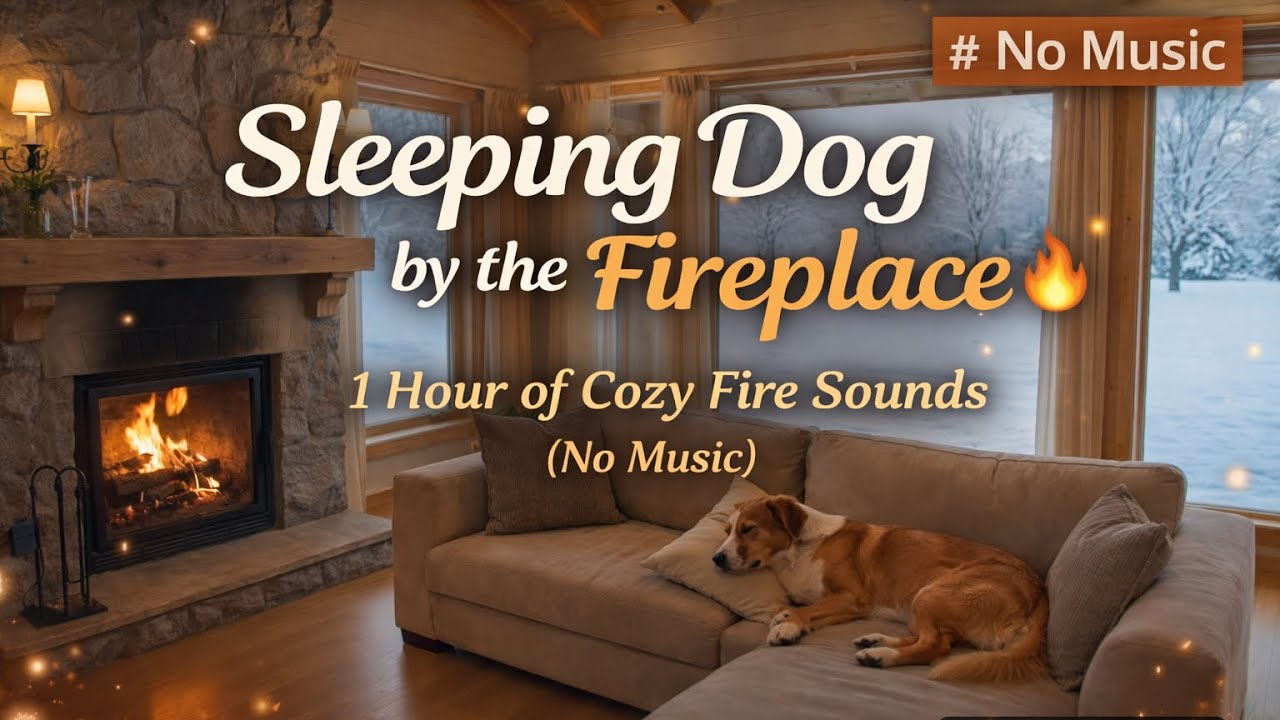 Sleeping Dog by the Fireplace 🔥 1 Hour of Cozy Fire Sounds (No Music) #firesound #sleep #cozy