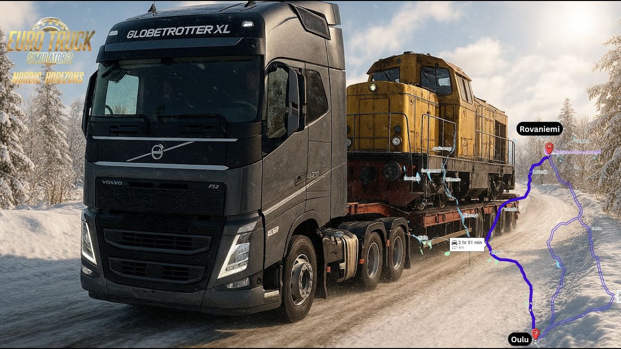 😬Can 100 Tons Stop on Ice? 🧊 Extreme Oulu🇫🇮 to Rovaniemi🇫🇮 Train 🚂Engine Delivery 🚛 | ETS 2 1.57 DLC