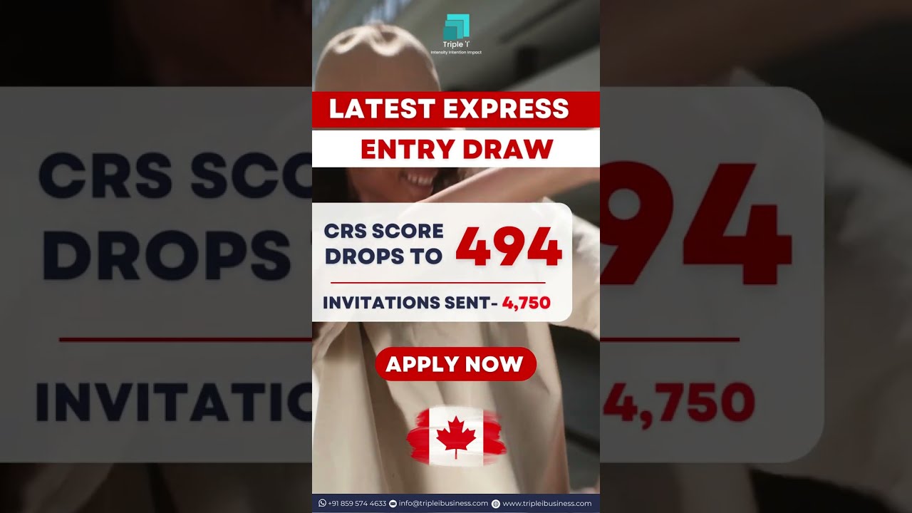 Latest Express Entry Draw CRS Score Drops to 494 | #shorts #trending #canadapr #canada #immigration