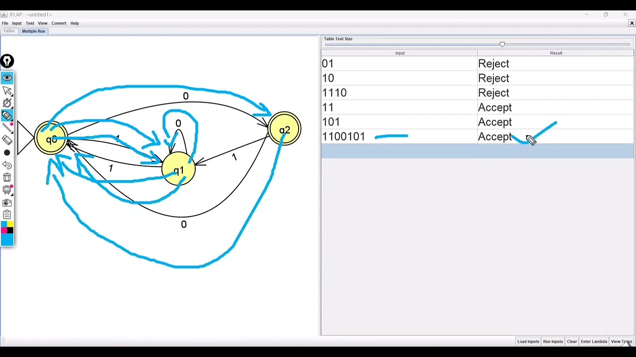 Testing DFA using JFLAP