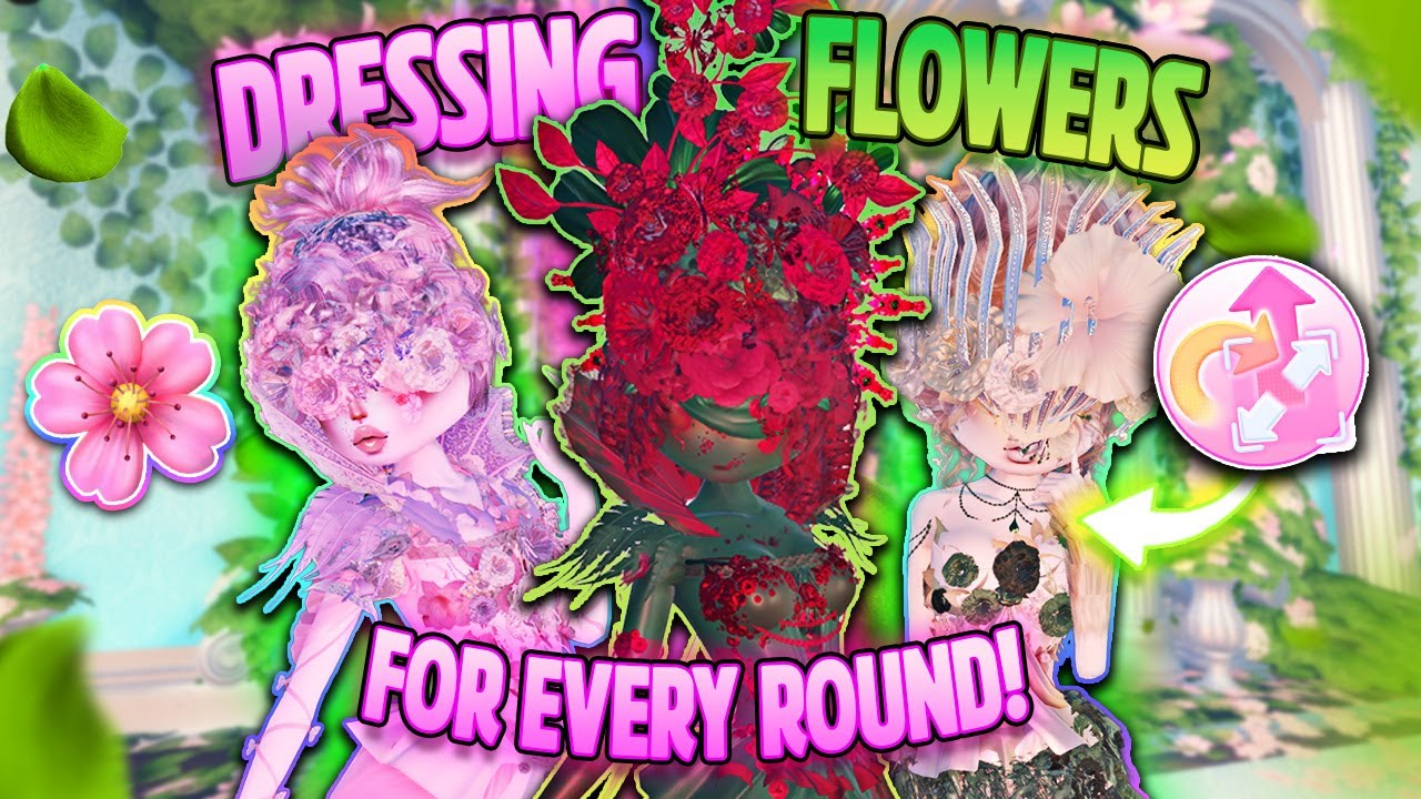 Dressing up as FLOWERS for *EVERY ROUND* Using ITEM ADJUSTMENT in DRESS TO IMPRESS! 🌺💐 (Roblox)