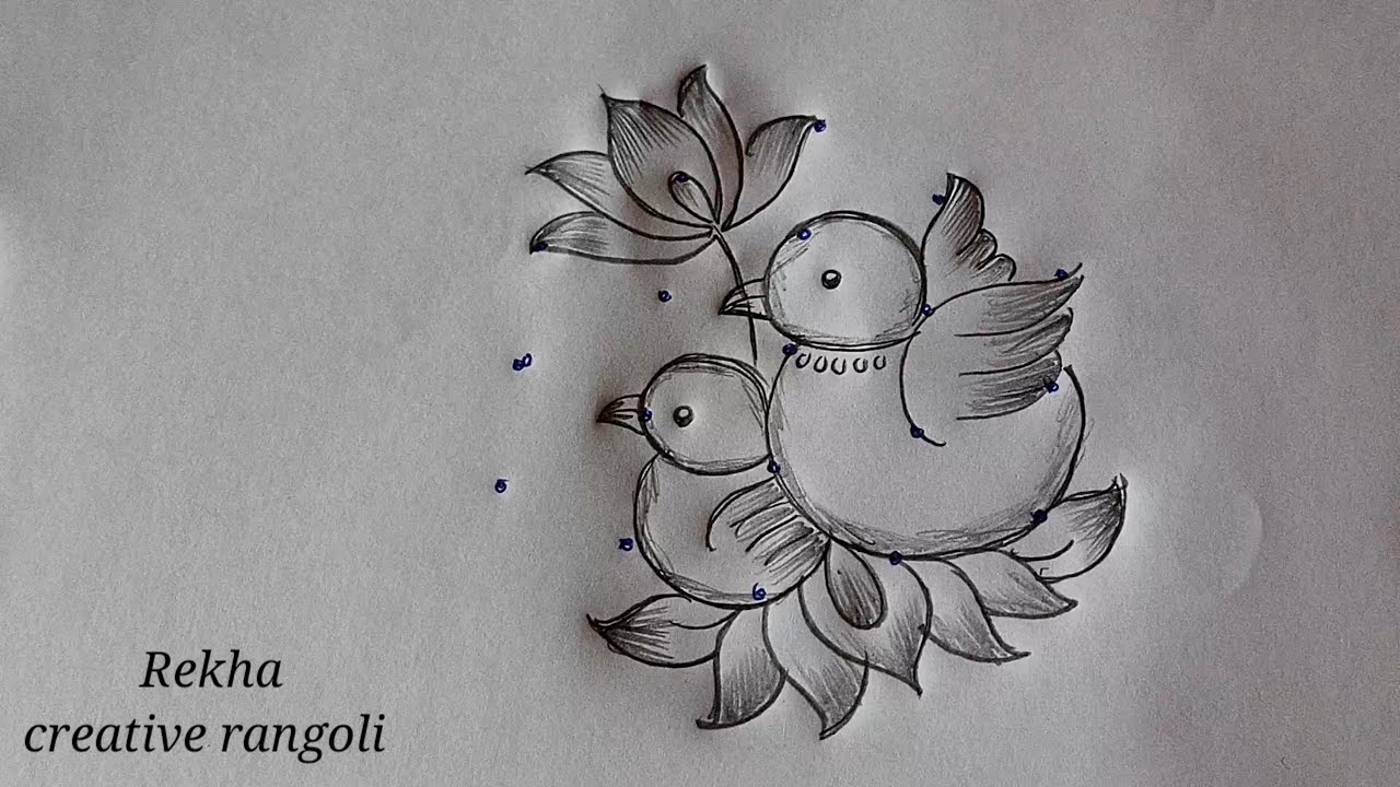 very beautiful birds rangoli | Lotus flower rangoli | easy small kolangal @rekhacreativerangoli