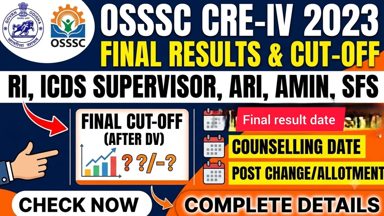 OSSSC RI 2023(CRE IV 2023) Final result date | Counselling date | DV result date | final cut off  |
