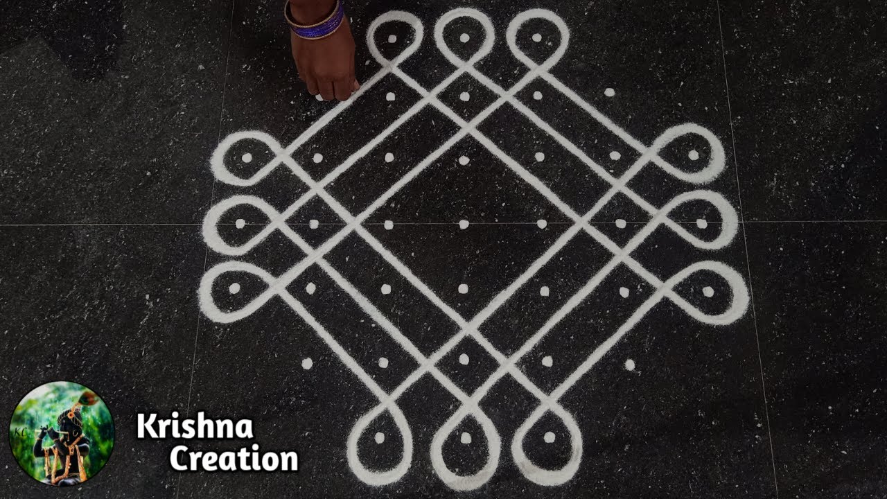 Easy sikku kolam, Kambi kolam | Melikala muggulu | 7x3x3 dot neli kolam | Beautiful Kambi kolam