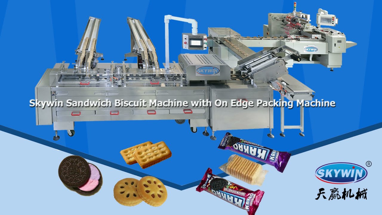 Automatic cream sandwiching biscuit machine with Trayless on-edge packing machine