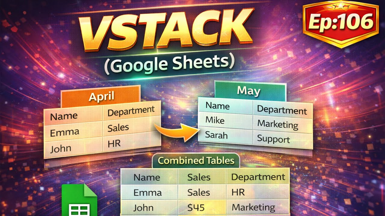 EP 106 | How to Use VSTACK in Google Sheets (Merge Tables Easily)