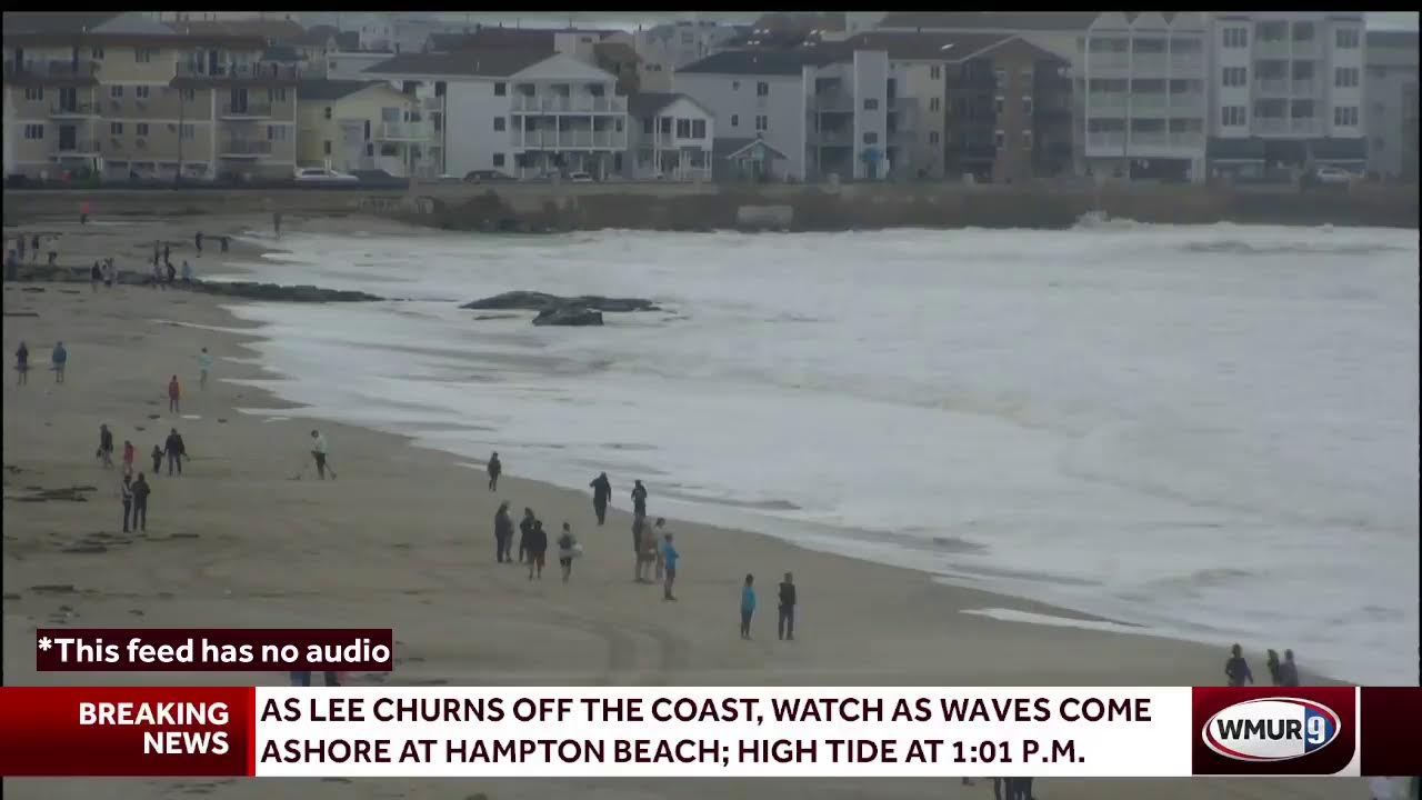 Watch as waves come ashore during high tide at Hampton Beach