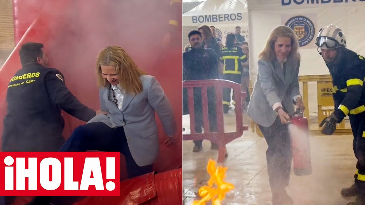 La infanta Elena conoce de cerca el trabajo de los bomberos y protagoniza estas curiosas imágenes