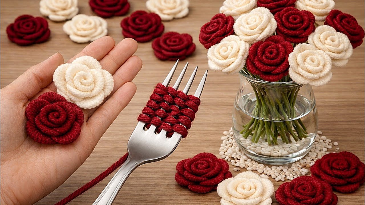 You WON&rsquo;T Believe This! Make Beautiful Yarn Flowers Using a Fork 😍