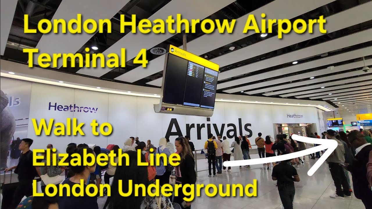 London Heathrow Terminal 4 Arrivals Hall to Elizabeth Line London Underground UK United Kingdom