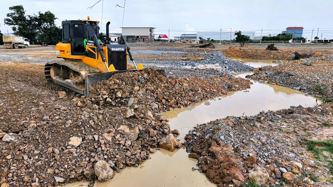 OMG!! Perfectly Process Great Bulldozer DH17C3Pro Building Soil fill flooded area Push Using Stones