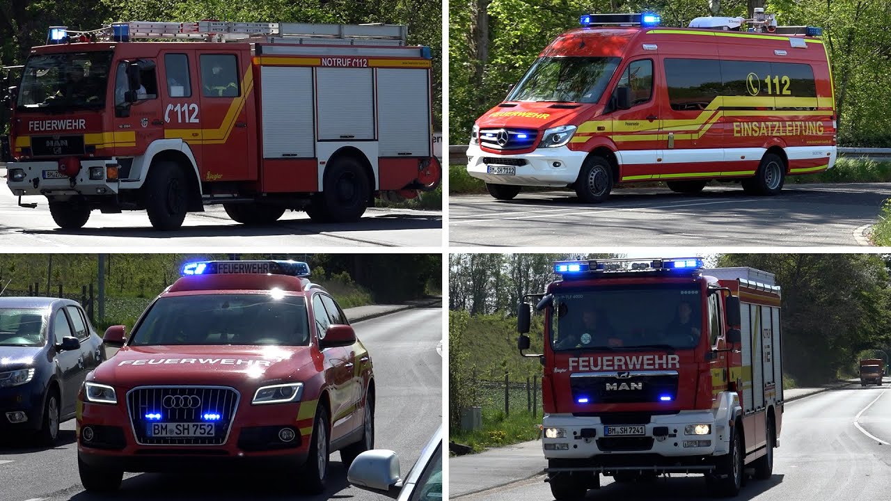 ELW1 IuK-Einheit, HLF & LF24 LZ Hermülheim und Löschzug Hauptamt Feuerwehr Hürth auf Einsatzfahrt
