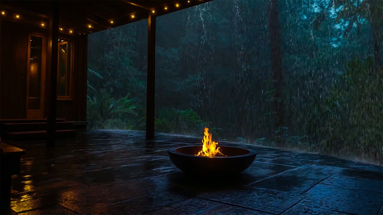 Late Night Porch | Fireplace Crackling & Gentle Rain for Letting the Mind Slow Down