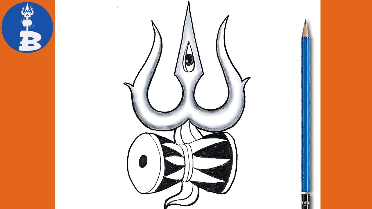 Trishul Drawing _ Shivratri Special Drawing _ Lord Shiva Trishul Drawing _ Mahadev Drawing Pencil Sk