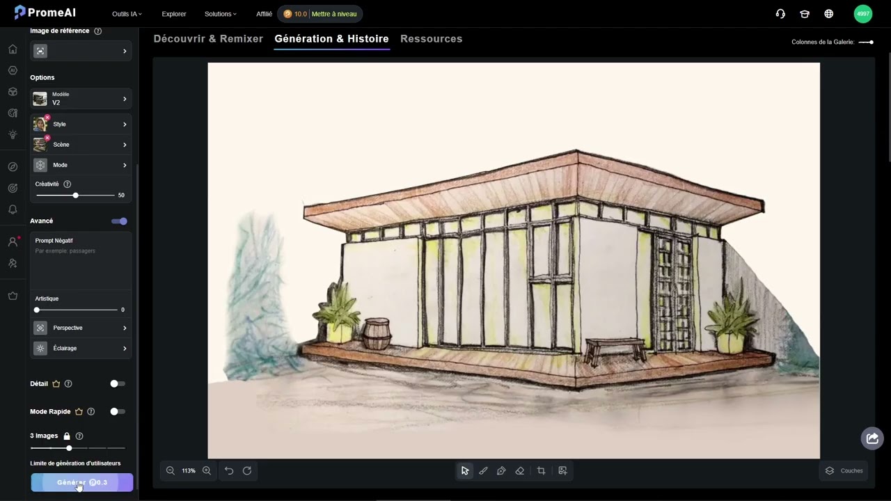 Convertir un croquis en rendu 3D via PromeAI