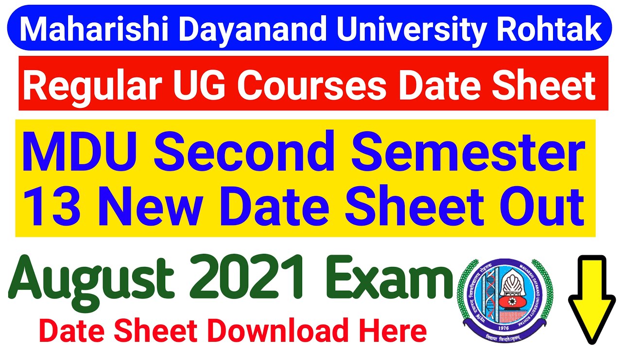 Mdu Regular Second Semester Date Sheet 2021 || MDU UG Regular Exam Date Sheet || Mdu Latest Update