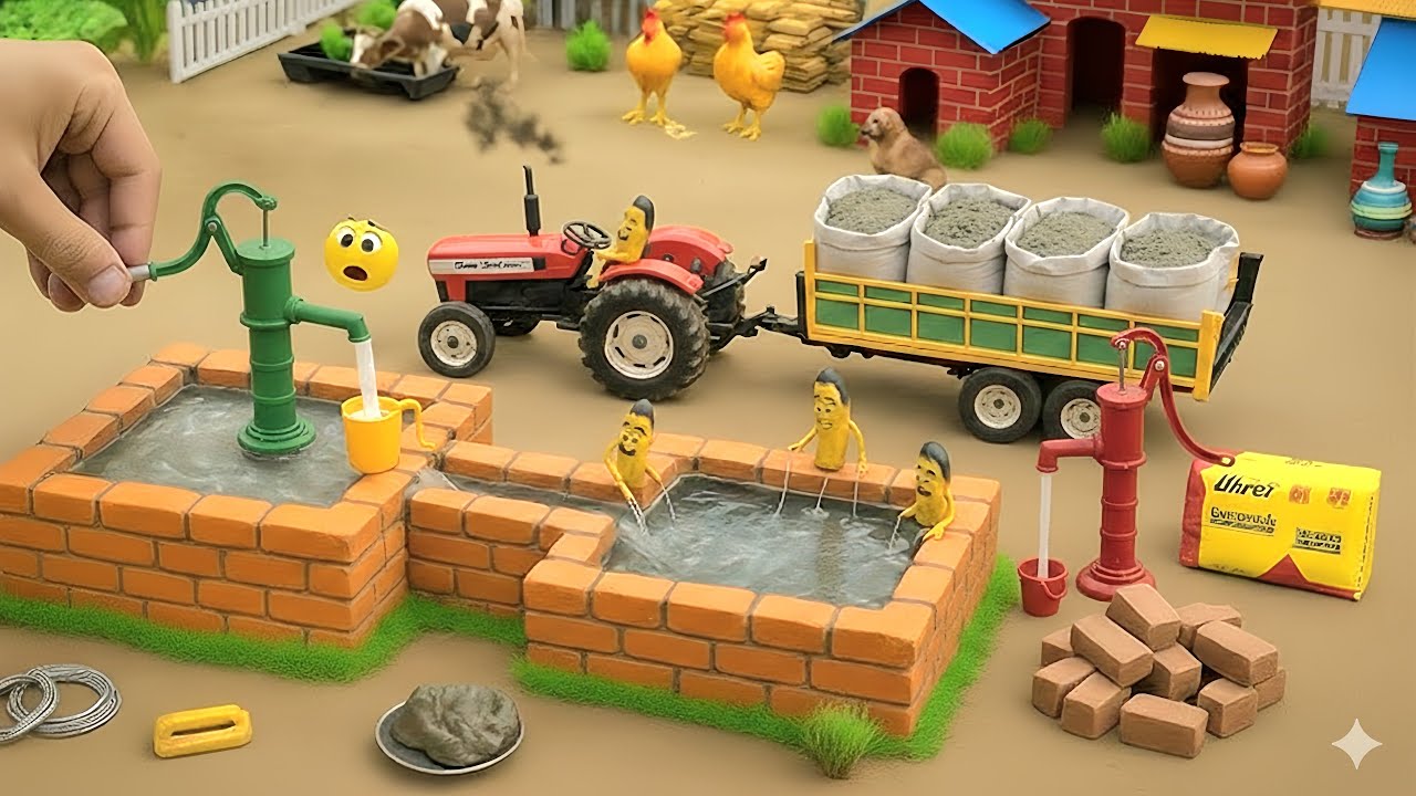 DIY Mini Tractor Builds Hand Pump Construction | Using Bricks | Village Water Supply |@zoneceative