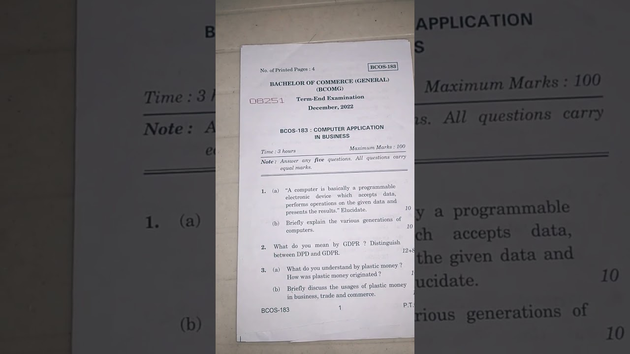 IGNOU BCOMG BCOS183:COMPUTER APPLICATION IN BUSINESS DECEMBER 2022 T.E.E PAPER👍