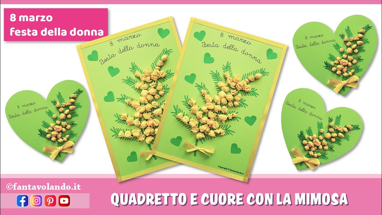 Quadretto e cuore con la mimosa