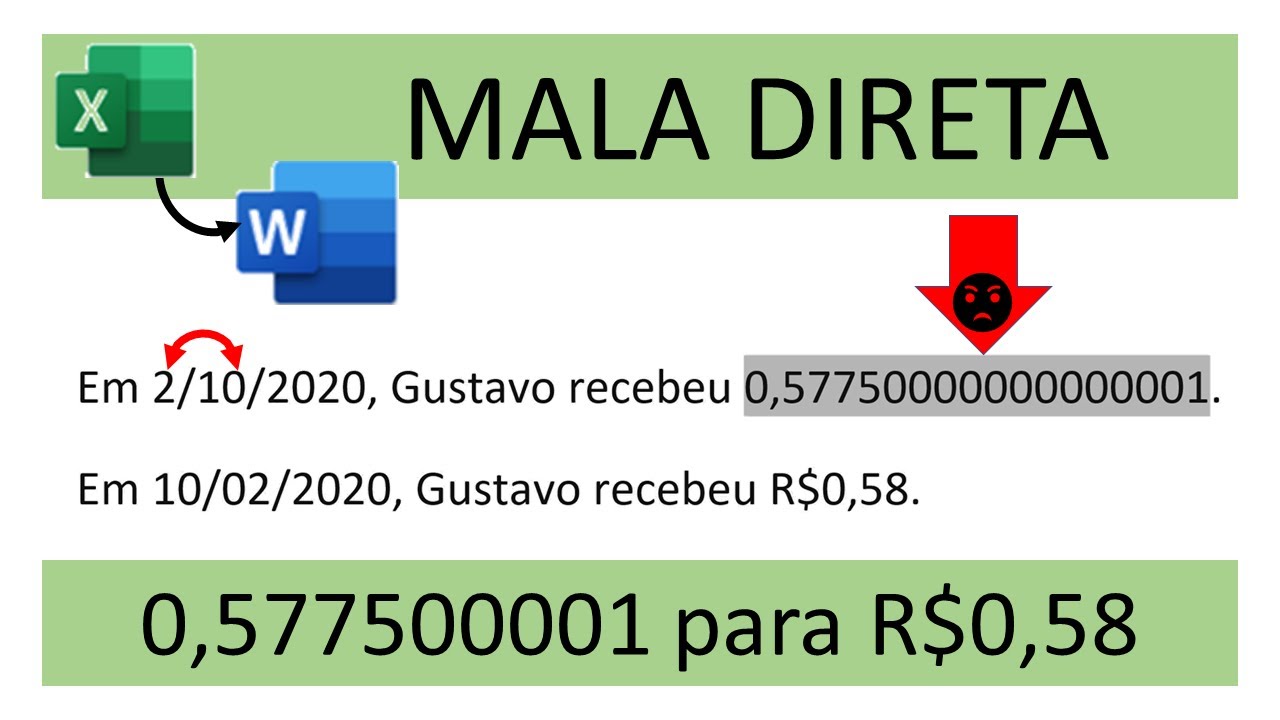 Configurar campos de Mala Direta para dinheiro 💲 (R$0,00) e data 🗓 (dd/mm/aaaa) no Excel