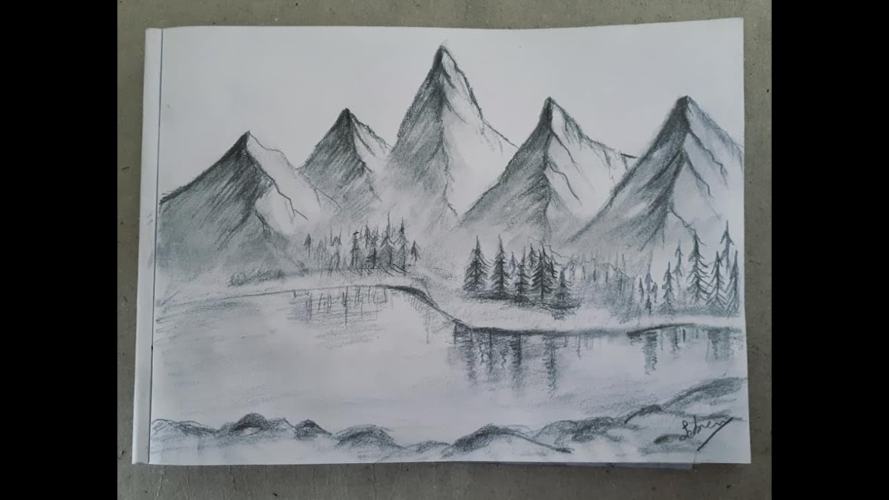 Mountains drawing / Lake drawing / Dağ çizimi / Göl çizimi (Kolay çizim)