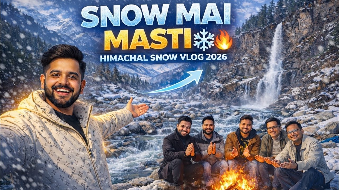 Snow Main Masti & Bonfire❄️🔥 | Waterfall Fun, River Views & Crazy BonFire | #WaterfallFun #manali 