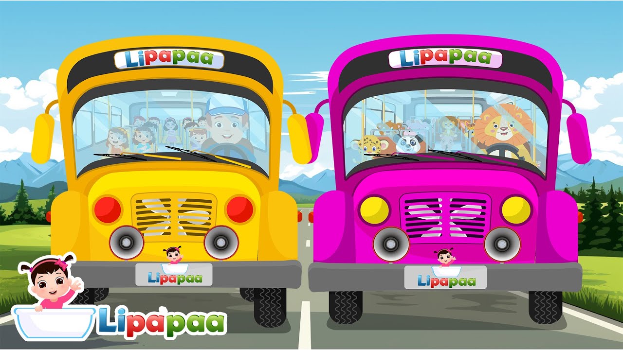 Wheels on the Bus - @Lipapaa Nursery Rhymes & Kids Songs - Animal Bus Song