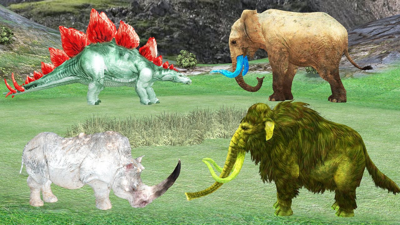 Wooly Mammoth & Elephant vs Rino & Stegosaurus | Turning into a Zombie