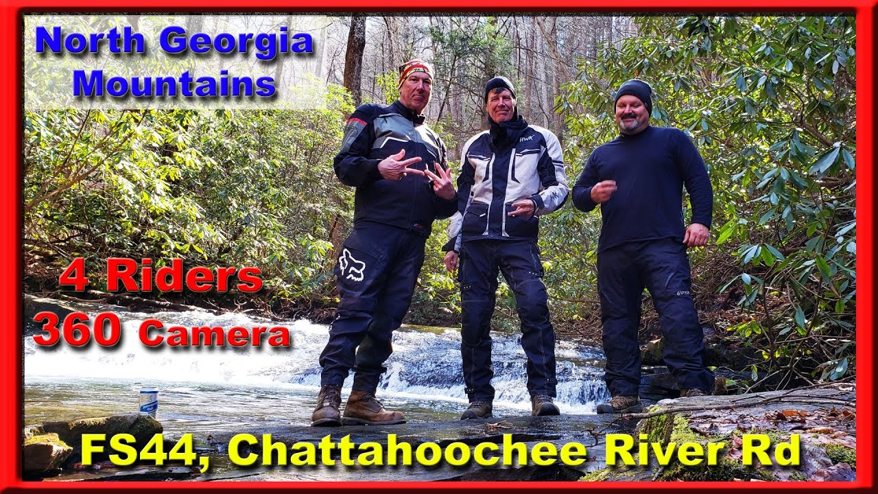 Chattahoochee River Rd. Dual Sport ride out of Helen Georgia, 2 Yamaha TW200 2 KTM 690, GoPro MAX360