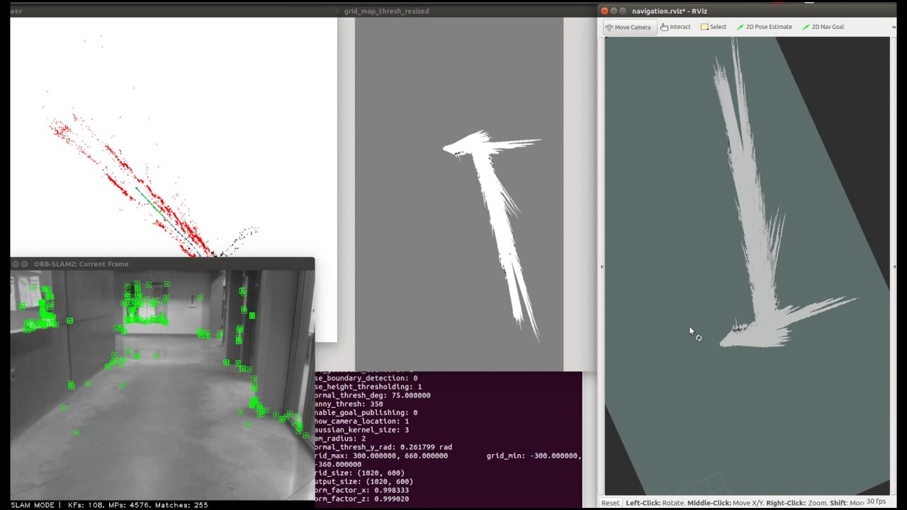 2D grid mapping and navigation with ORB-SLAM 2- indoor