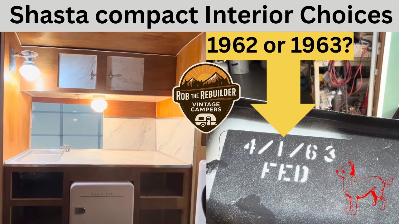 Ep 515 Decisions 1962 Shasta Compact Interior Backsplash countertop ROMANCE lighting Vintage camper