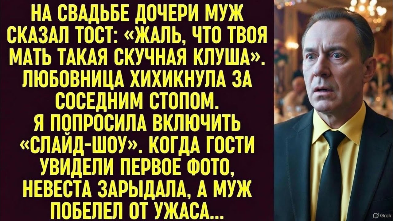 На свадьбе муж сказал: «Твоя мать — скучная клуша». Я включила слайд-шоу… и всё рухнуло.