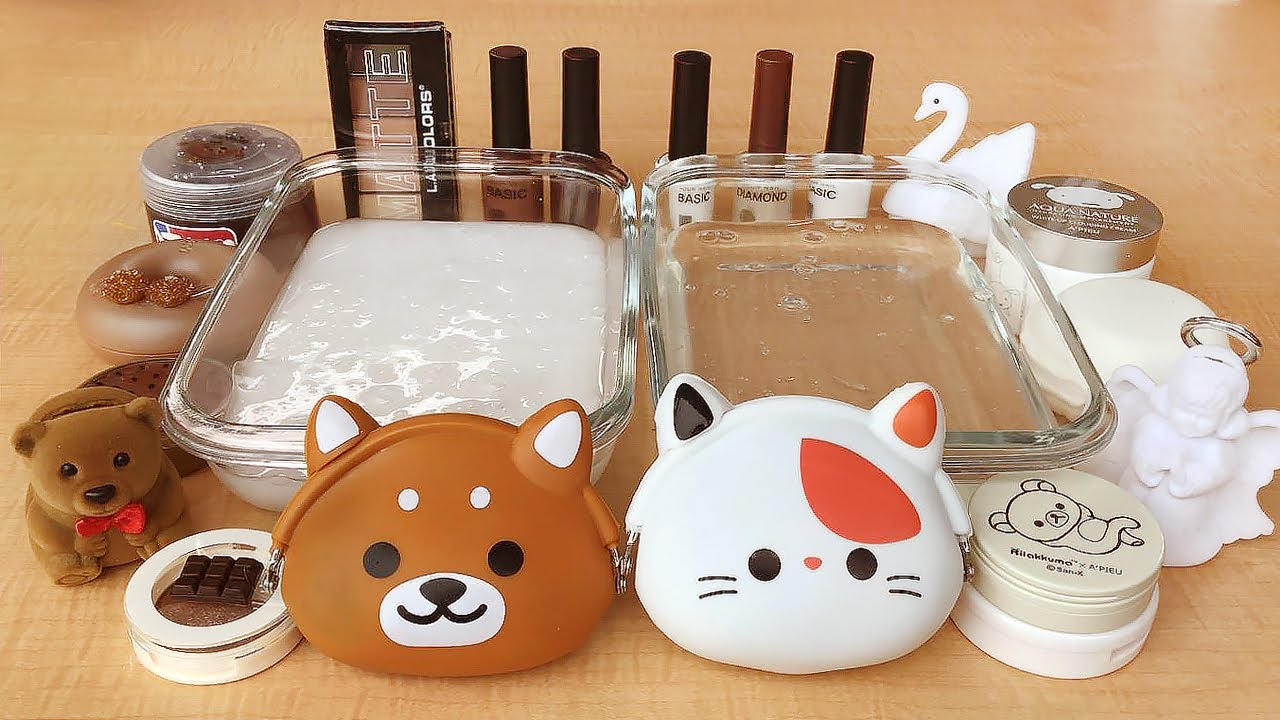 Mixing Makeup Eyeshadow Into Slime! Brown vs White Special Series #17 Satisfying Slime Video