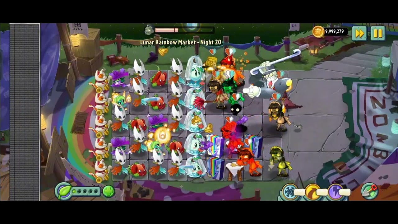 PvZ 2 Refloushed Gameplay: Lunar Rainbow Market (Night 20) (Perfect Clear)