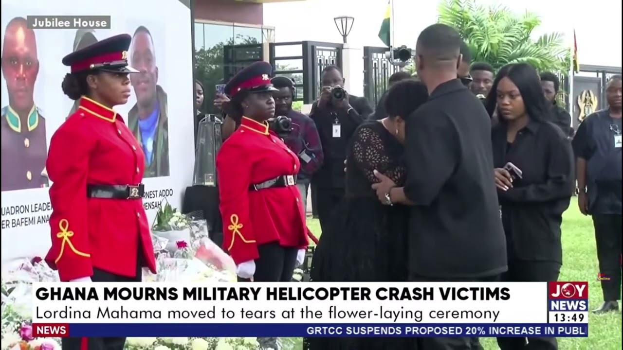 Grief-filled moment: Lordina Mahama breaks down in tears at wreath-laying for military crash victims