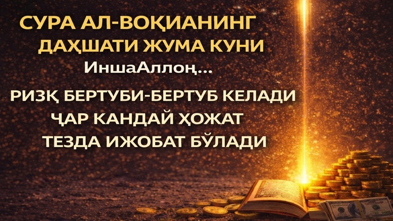 Сура Ал-Воқиаҳни Жума куни ўқиш амали ризқ эшикларини очиш ва барча ишларини осонлаштириш учун