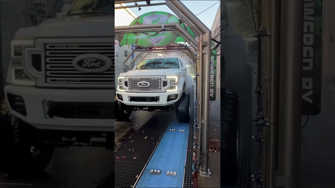 MASSIVE Truck Tries Fitting in Car Wash! #ford #carwash #detailing #liftedtrucks #diesel #chevy