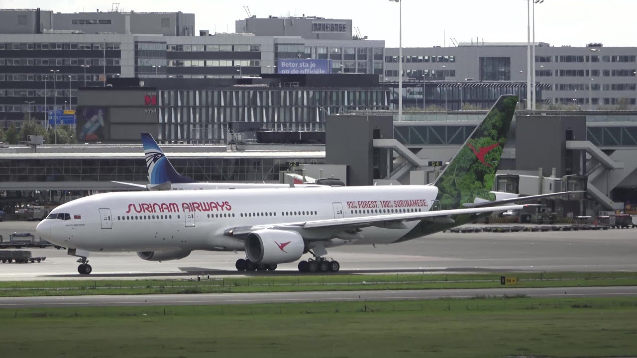 FIRST TAKE OFF! Surinam Airways Boeing 777-200ER at Schiphol, Amsterdam