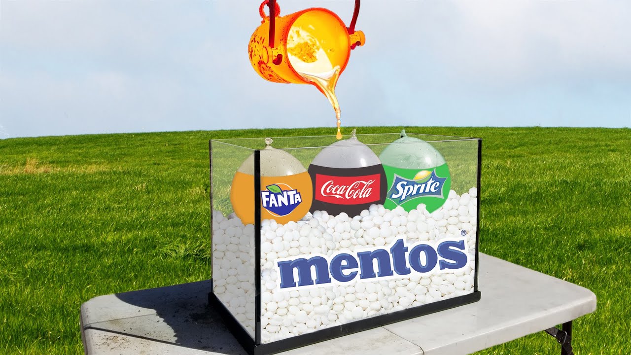 Experiment: Lava VS Giant Balloons of Coca-Cola Fanta Sprite VS Mentos in an Aquarium