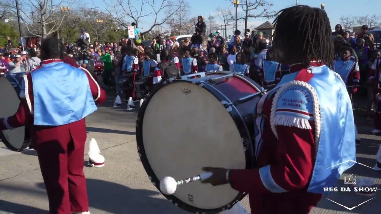 TALLADEGA COLLEGE MARCHING BAND DRUM LINE 💨 BLOODY SUNDAY | MARDI GRAS KREWE OF BACCHUS PARADE 2025