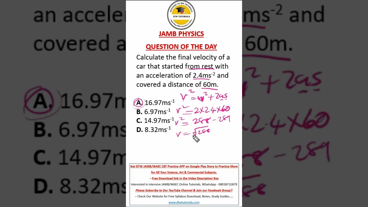 JAMB Physics - Velocity (Question of the Day - JAMB 2025)