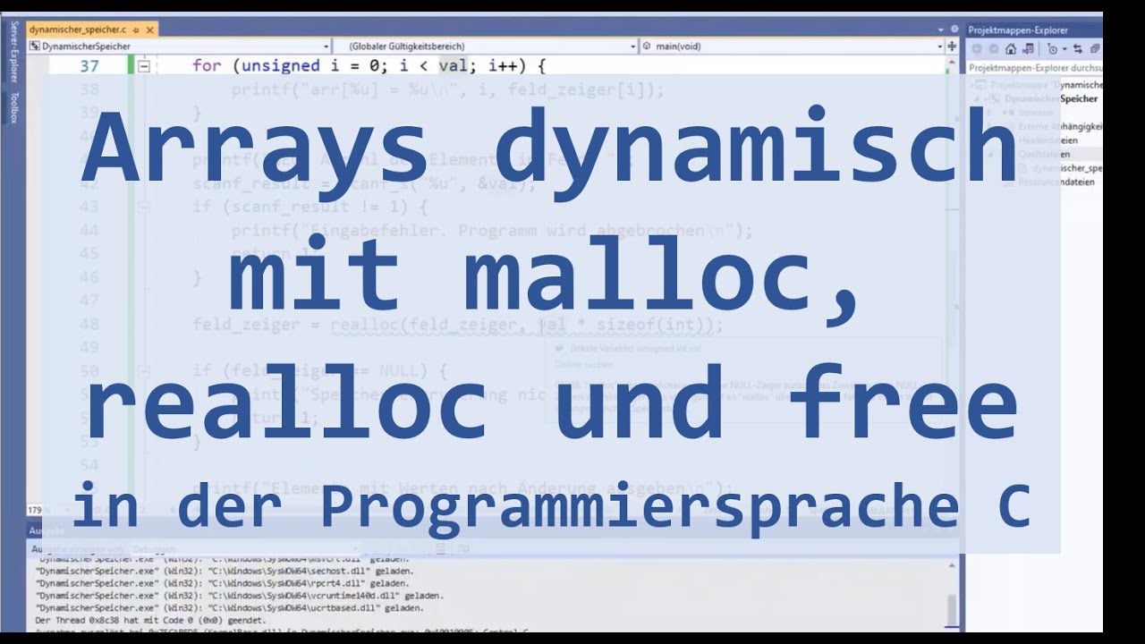 Dynamische Speicherverwaltung für Arrays (malloc, realloc, free) in C