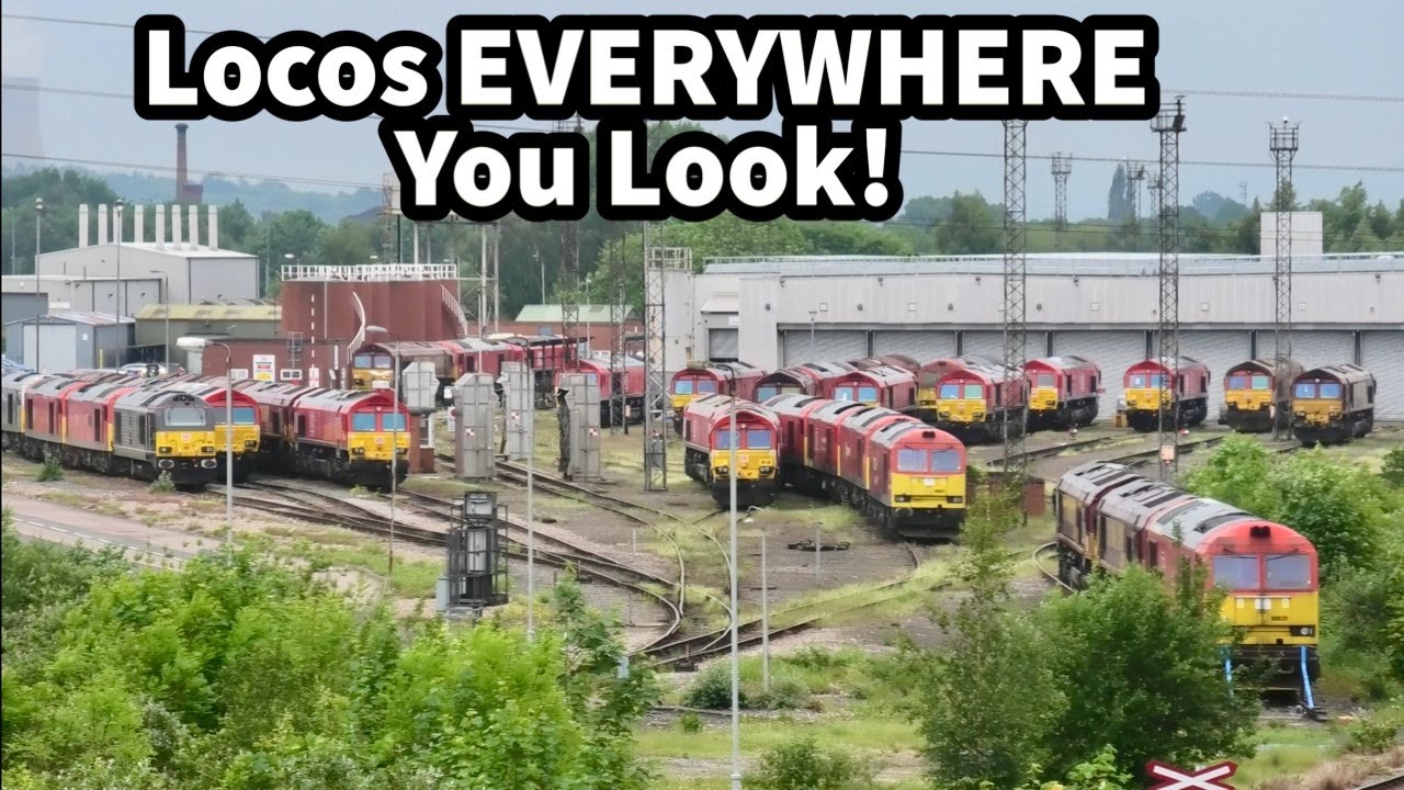 100+ LOCOS onsite at Toton - Plus 37608 and 66783 'Flying Dustman' Passing Through