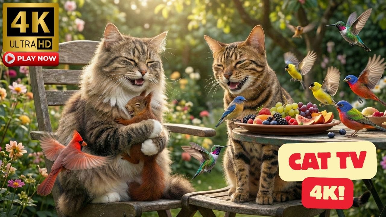 ✨ Cat TV for Cats to Watch 🌿🐦🐿️ Magical Garden Birds & Squirrel Fun | Full 4K Ultra HD